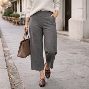 NIU Charcoal Grey Wool Blend‎ Wide Leg Cropped Pants XL Career Office Minimalist